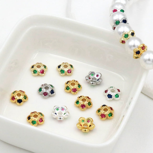Copper Plated Gold Micropaved Zircon Flower Holder Bead Spacer Jewelry Accessories For Diy Bracelet Necklace