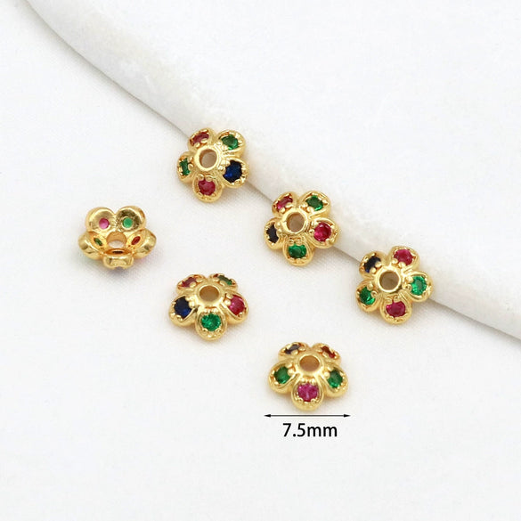 Copper Plated Gold Micropaved Zircon Flower Holder Bead Spacer Jewelry Accessories For Diy Bracelet Necklace
