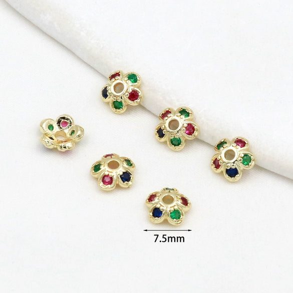Copper Plated Gold Micropaved Zircon Flower Holder Bead Spacer Jewelry Accessories For Diy Bracelet Necklace