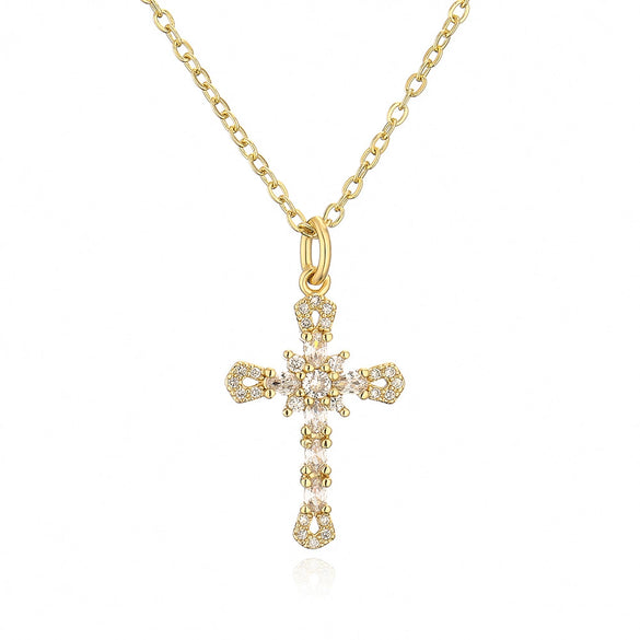 Copper Plated 18K Gold Microinlaid Zircon Geometric Pendant Necklace For Female Light Luxury Style