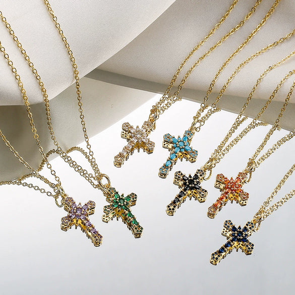 Copper Plated 18K Gold Microinlaid Zircon Geometric Pendant Necklace For Female Light Luxury Style