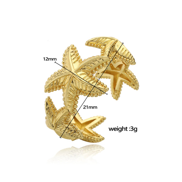 Copper Plated 18K Gold Shell Starfish Animal Zodiac Ring Electroplating