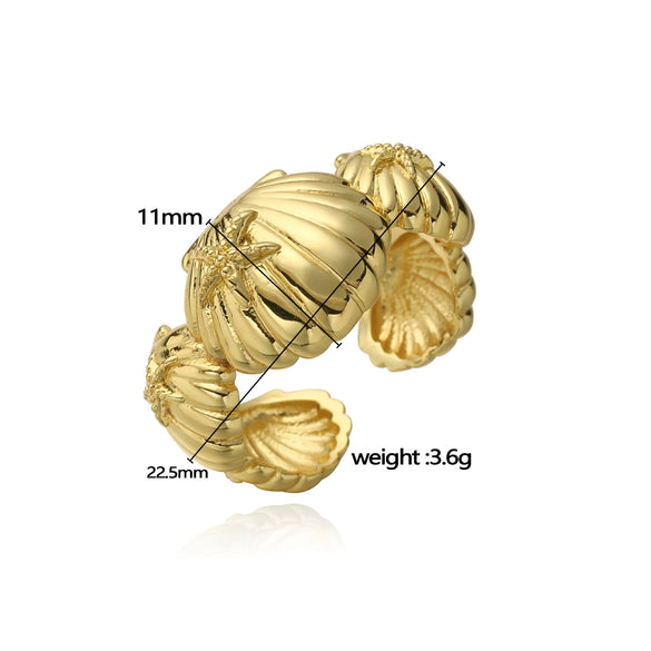 Copper Plated 18K Gold Shell Starfish Animal Zodiac Ring Electroplating