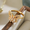 Copper Plated 18K Gold Zircon Flower Butterfly Rotatable Open Ring For Women With Micropaved Design