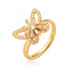 Copper Plated 18K Gold Zircon Flower Butterfly Rotatable Open Ring For Women With Micropaved Design