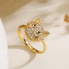 Copper Plated 18K Gold Zircon Flower Butterfly Rotatable Open Ring For Women With Micropaved Design