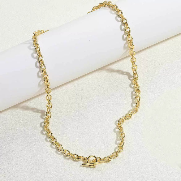 Copper Plated 14K Real Gold Geometric Water Ripple Clavicle Chain Ochain Necklace For Women