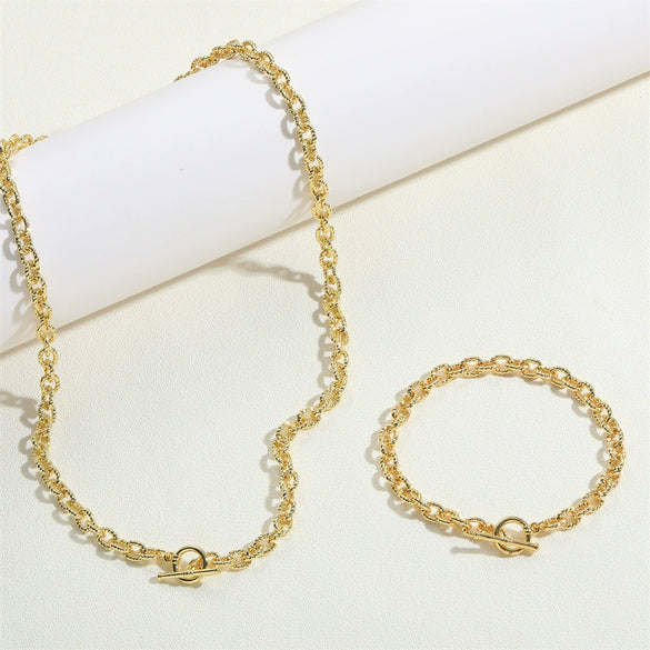Copper Plated 14K Real Gold Geometric Water Ripple Clavicle Chain Ochain Necklace For Women