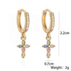 Copper Plated Real Gold Zircon Geometric Cross Pendant Earrings For Women