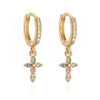 Copper Plated Real Gold Zircon Geometric Cross Pendant Earrings For Women