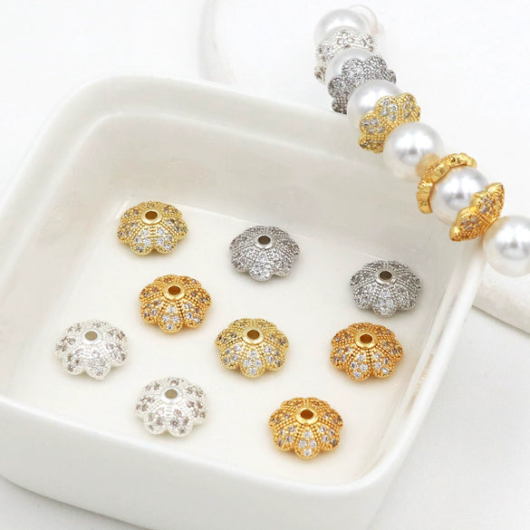 Copper Plated Zircon Torus Hollow Petals Diy Bracelet Accessories Beaded Hat Material Electroplated Versatile Minimalist