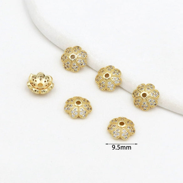 Copper Plated Zircon Torus Hollow Petals Diy Bracelet Accessories Beaded Hat Material Electroplated Versatile Minimalist