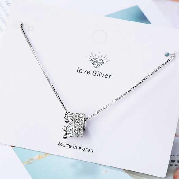 Copper Princess Simple Style Inlay Crown Zircon Pendant Necklace