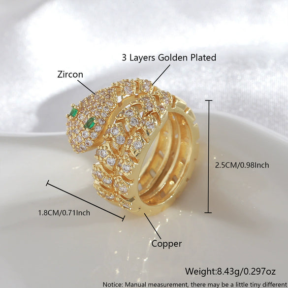 Copper Real Gold Electroplated Animal Zodiac Snakeshaped Highend Unisex Ring