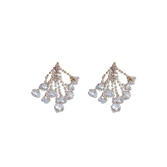 Copper Rhombus Zirconia Tassel Earrings For Women Light Luxury Style