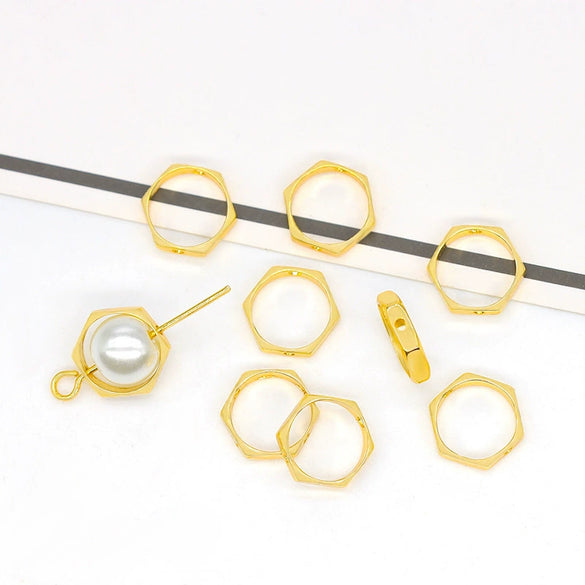 Copper Ring Electroplated 18K Real Gold Hexagonal Simple Geometric Diy Bead Accessories