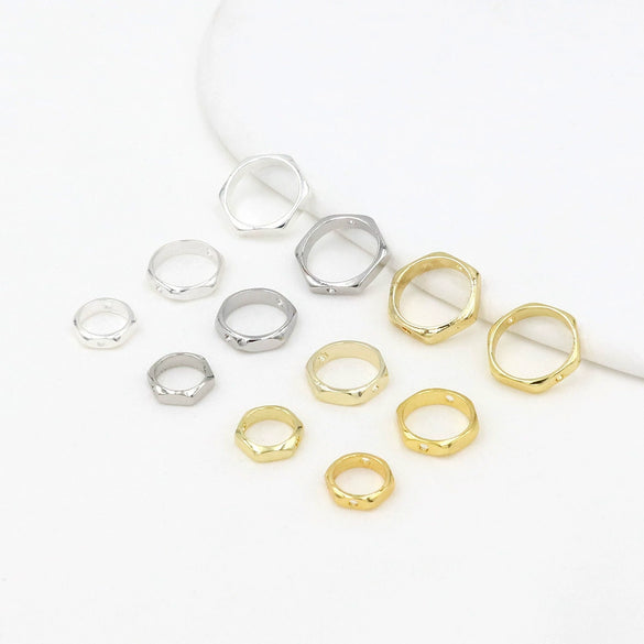 Copper Ring Electroplated 18K Real Gold Hexagonal Simple Geometric Diy Bead Accessories