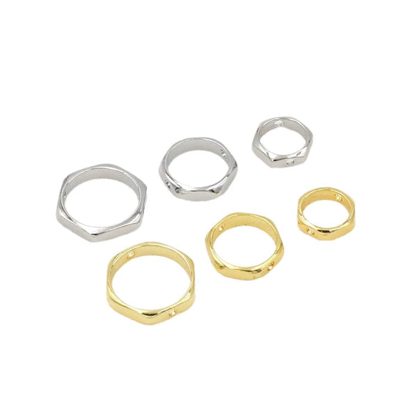 Copper Ring Electroplated 18K Real Gold Hexagonal Simple Geometric Diy Bead Accessories