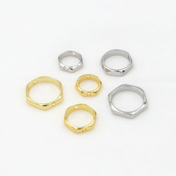 Copper Ring Electroplated 18K Real Gold Hexagonal Simple Geometric Diy Bead Accessories