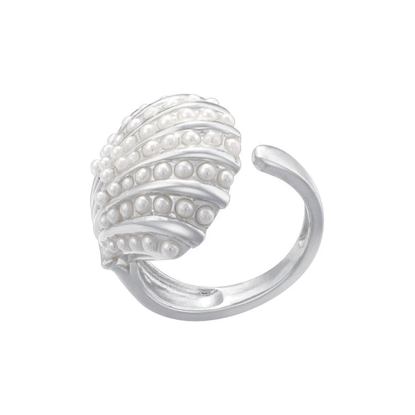 Copper Ring Inlaid With Pearls Geometric Heart Shape Light Luxury Style For Ladies