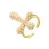 Copper Ring Inlaid With Pearls Geometric Heart Shape Light Luxury Style For Ladies