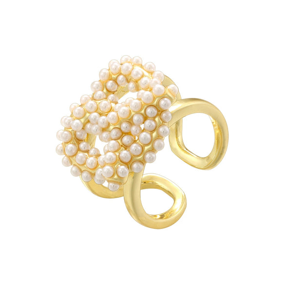 Copper Ring Inlaid With Pearls Geometric Heart Shape Light Luxury Style For Ladies
