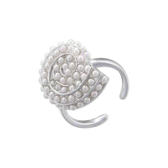 Copper Ring Inlaid With Pearls Geometric Heart Shape Light Luxury Style For Ladies