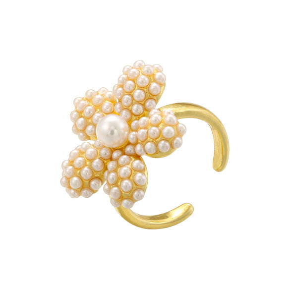 Copper Ring Inlaid With Pearls Geometric Heart Shape Light Luxury Style For Ladies