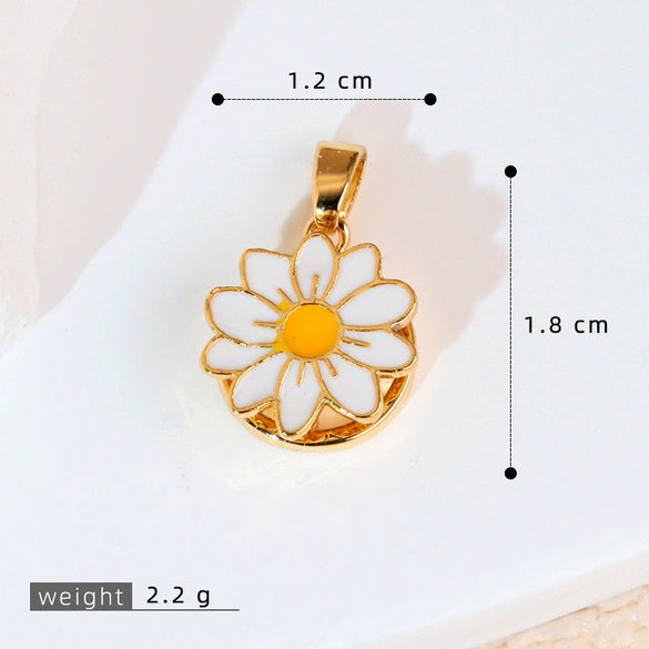 Copper Rotatable Sunflower And Leaf Style Pendant Necklace And Earrings Accessories With Electroplating