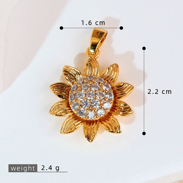 Copper Rotatable Sunflower And Leaf Style Pendant Necklace And Earrings Accessories With Electroplating