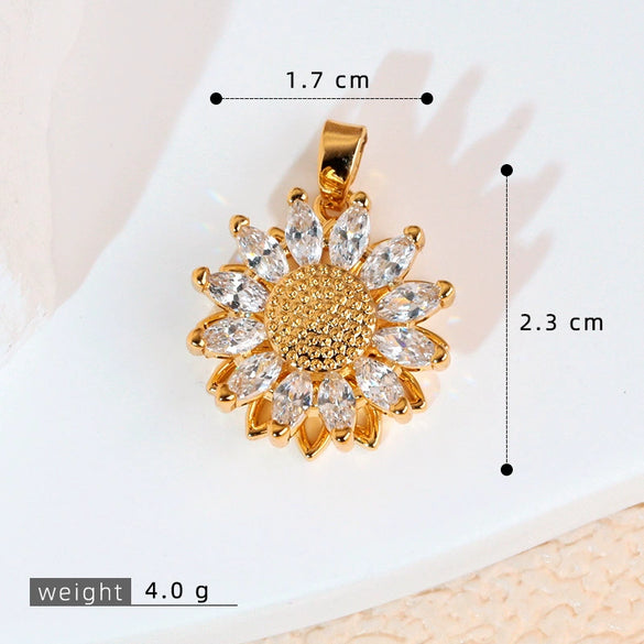Copper Rotatable Sunflower And Leaf Style Pendant Necklace And Earrings Accessories With Electroplating