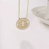 Copper Round Cross Necklace With Microinlaid Zircon And Eyes Pattern Box Chain Style Unisex