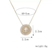 Copper Round Cross Necklace With Microinlaid Zircon And Eyes Pattern Box Chain Style Unisex