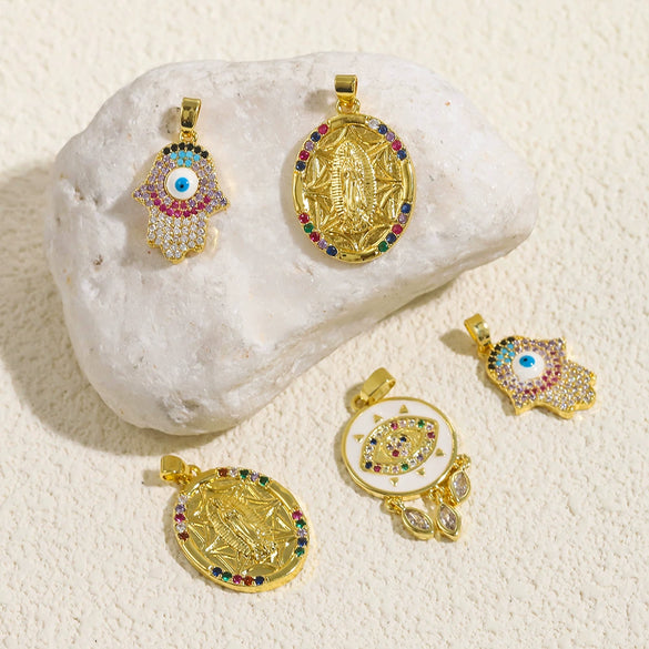Copper Round Glasses Palm Eyes Virgin Pendant Jewelry Accessories With Totem Pattern And Electroplating