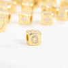Copper Set Zircon Inlaid Dice Pendant Necklace With Letters Numbers Text Pattern And String Of Pearls Chain