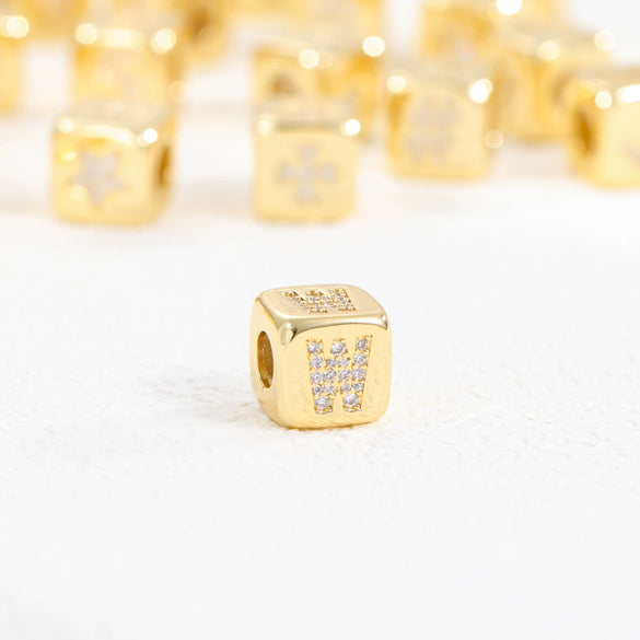 Copper Set Zircon Inlaid Dice Pendant Necklace With Letters Numbers Text Pattern And String Of Pearls Chain