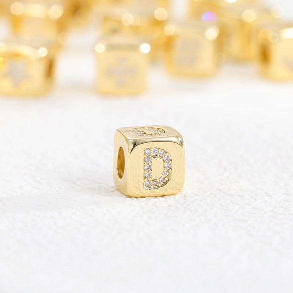 Copper Set Zircon Inlaid Dice Pendant Necklace With Letters Numbers Text Pattern And String Of Pearls Chain