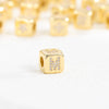 Copper Set Zircon Inlaid Dice Pendant Necklace With Letters Numbers Text Pattern And String Of Pearls Chain