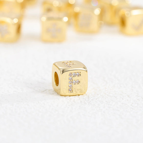 Copper Set Zircon Inlaid Dice Pendant Necklace With Letters Numbers Text Pattern And String Of Pearls Chain