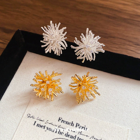 Copper Silver Needle Zircon Fireworks Geometric Light Luxury Women's Earrings Real Gold Electroplated