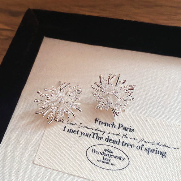 Copper Silver Needle Zircon Fireworks Geometric Light Luxury Women's Earrings Real Gold Electroplated