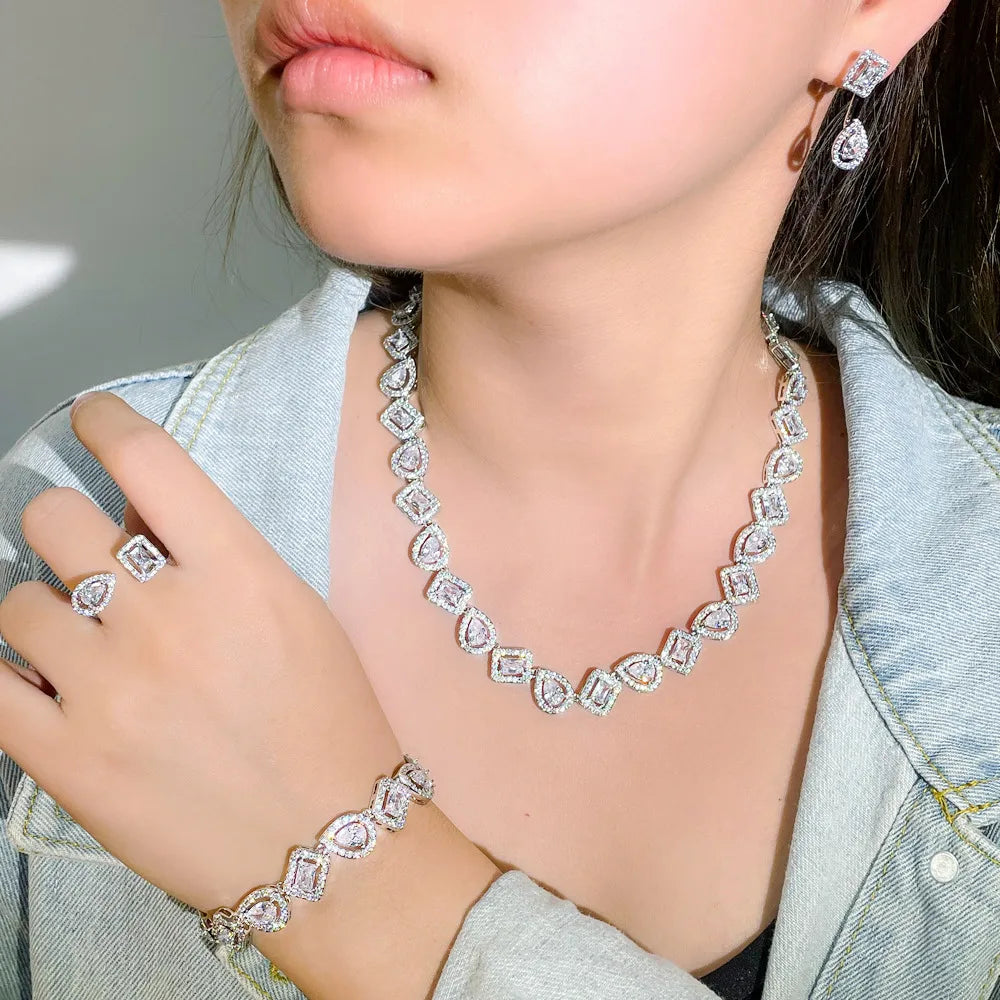 Silver Inlay Collection Copper Silver Plated Elegant Bridal Shiny Inlay Square Water Droplets ...
