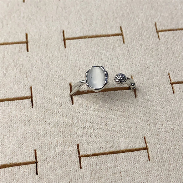 Copper Silver Plated Inlay Round Natural Stone Gem Rings