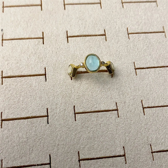 Copper Silver Plated Inlay Round Natural Stone Gem Rings