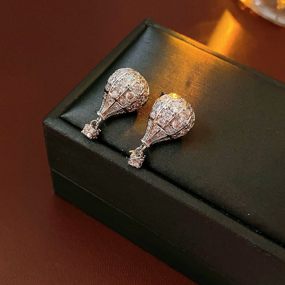 Copper Silver Zircon Geometric Hot Air Balloon Women's Earrings Highend Niche Fashion