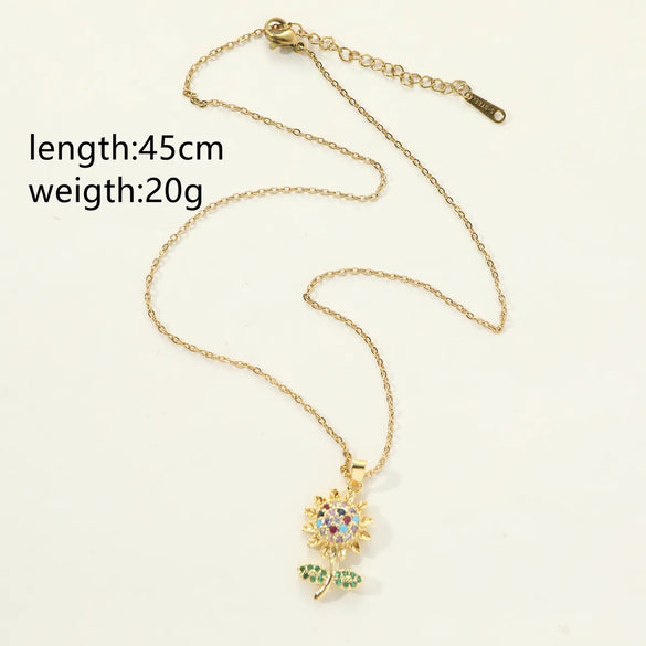 Copper Simple Style Shiny Flower Inlay Zircon Pendant Necklace