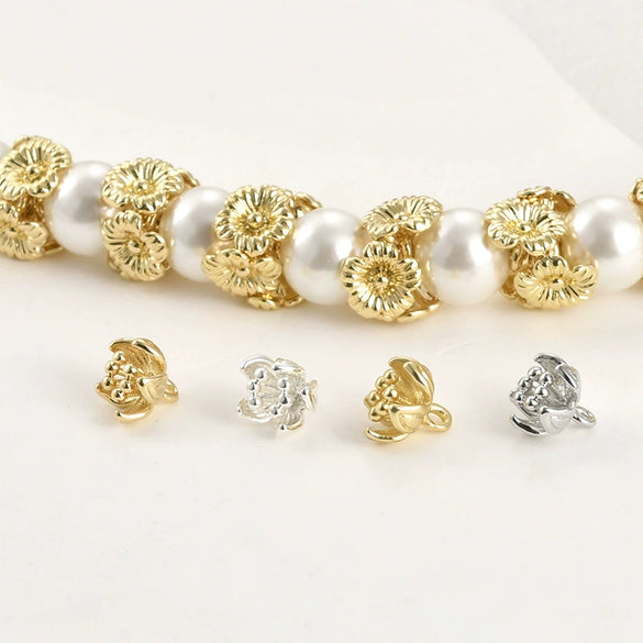 Copper Small Flower Spacer Bead Pendant Electroplated Diy Handmade Beaded Jewelry Accessories