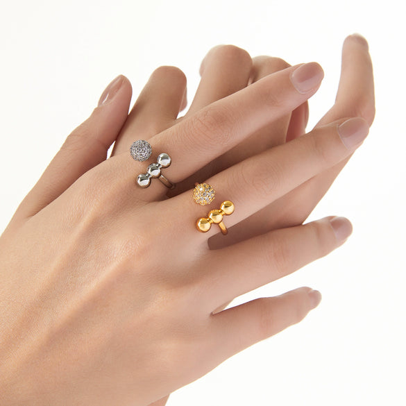 Copper Spherical Diamond Open Ring With Geometric Design And Electroplating