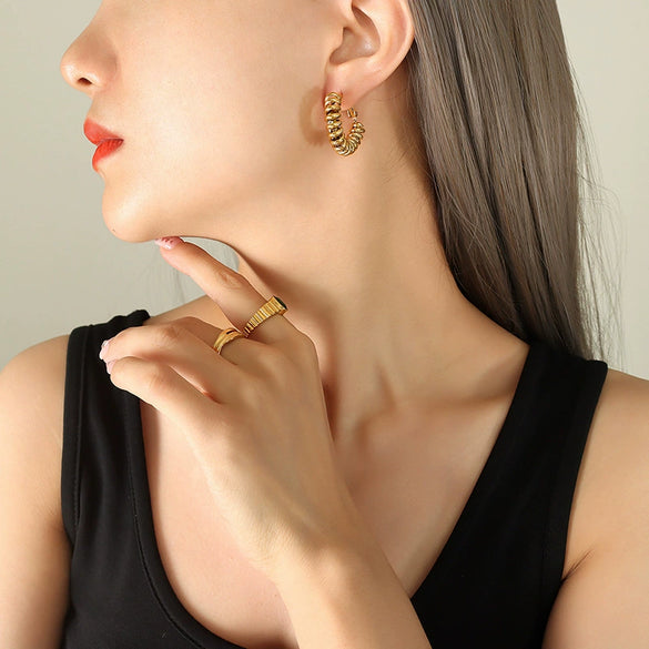 Copper Spiral Buckle U Shaped Handmade Electroplated Geometric Women's Earrings