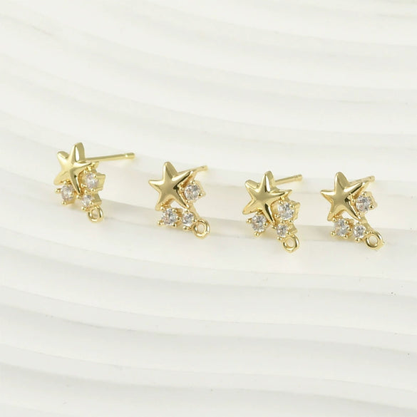 Copper Starfish Shell Earrings Jewelry Accessories Materials With 14K Gold Color Plated And Inlaid Zircon Electroplating
